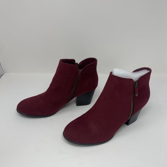 Style & Co‎ Masrinaaf Ankle Bootie Women's 10.5M Wine Side Zip Block Heel S0548 - Picture 4 of 10